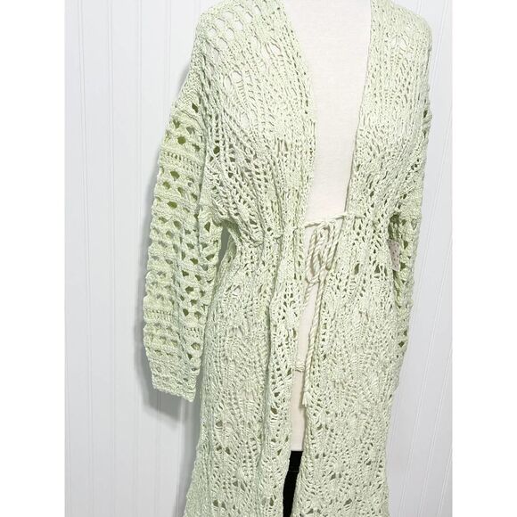 Free People‎ Sweet Talker Long Crochet Cardigan Honeydew Green XS Extra Small - Picture 13 of 13